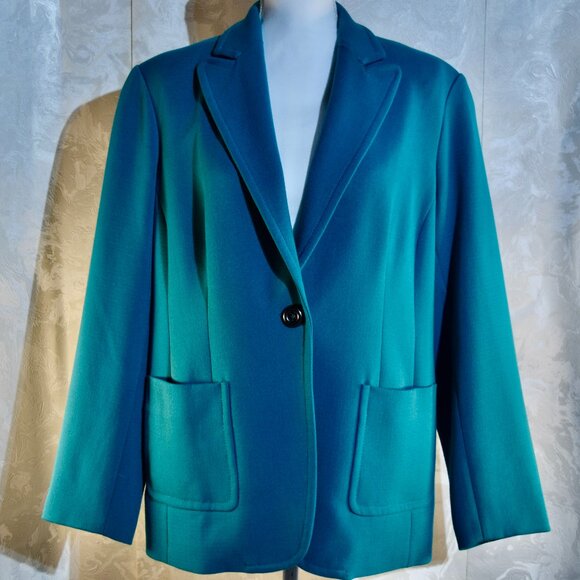Coldwater Creek Size 16 Teal Cosmopolitan Crepe One-Button Blazer - Picture 1 of 8